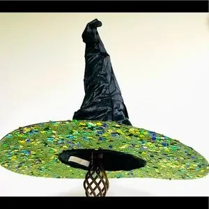 Witch hat multiple styling options in orange sparkle covered brim artisa… The “Citrine Spark” Large Orange Witch Hat | The Good Witch  main image 3